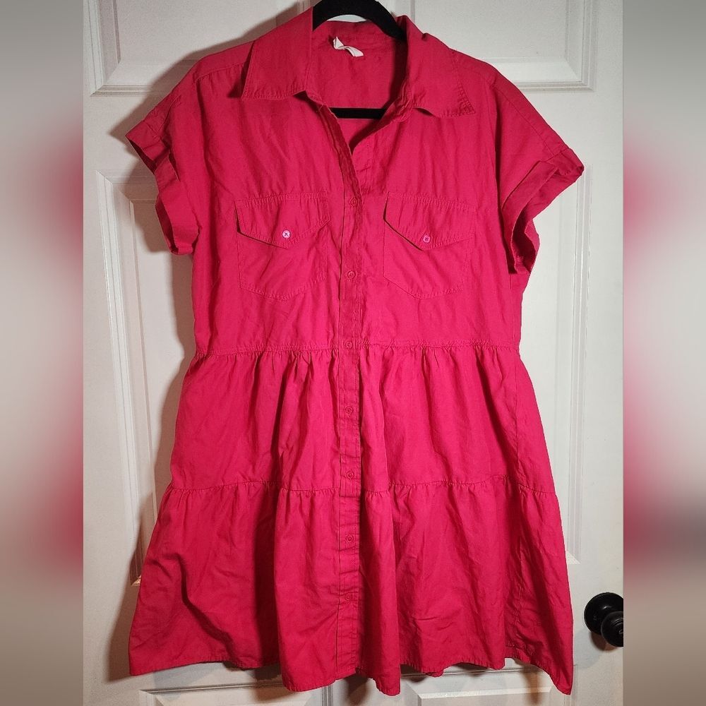 Live 4 Truth Vibrant Pink Button Up Short Sleeve Mini Dress 1X